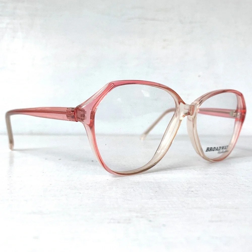 Vintage 70's Hexagon Cat Eye Glasses Pale Pink Fade Ombré Frames Eyeglasses